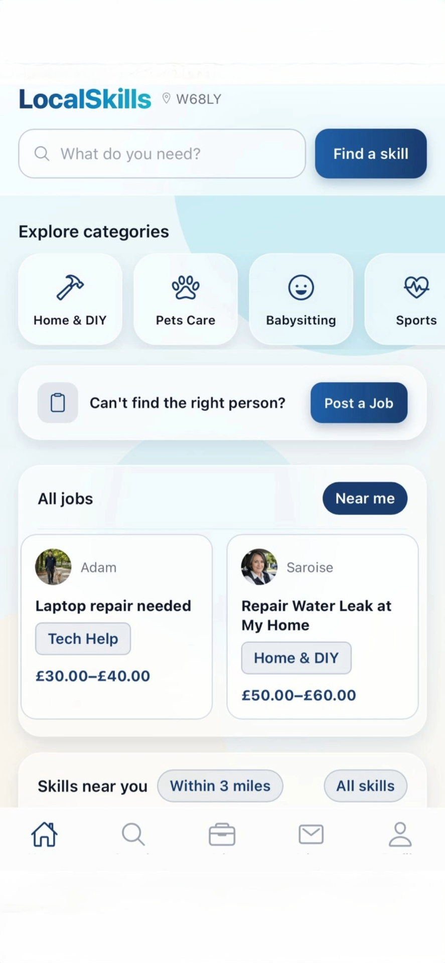 LocalSkills mobile app showing local providers across London